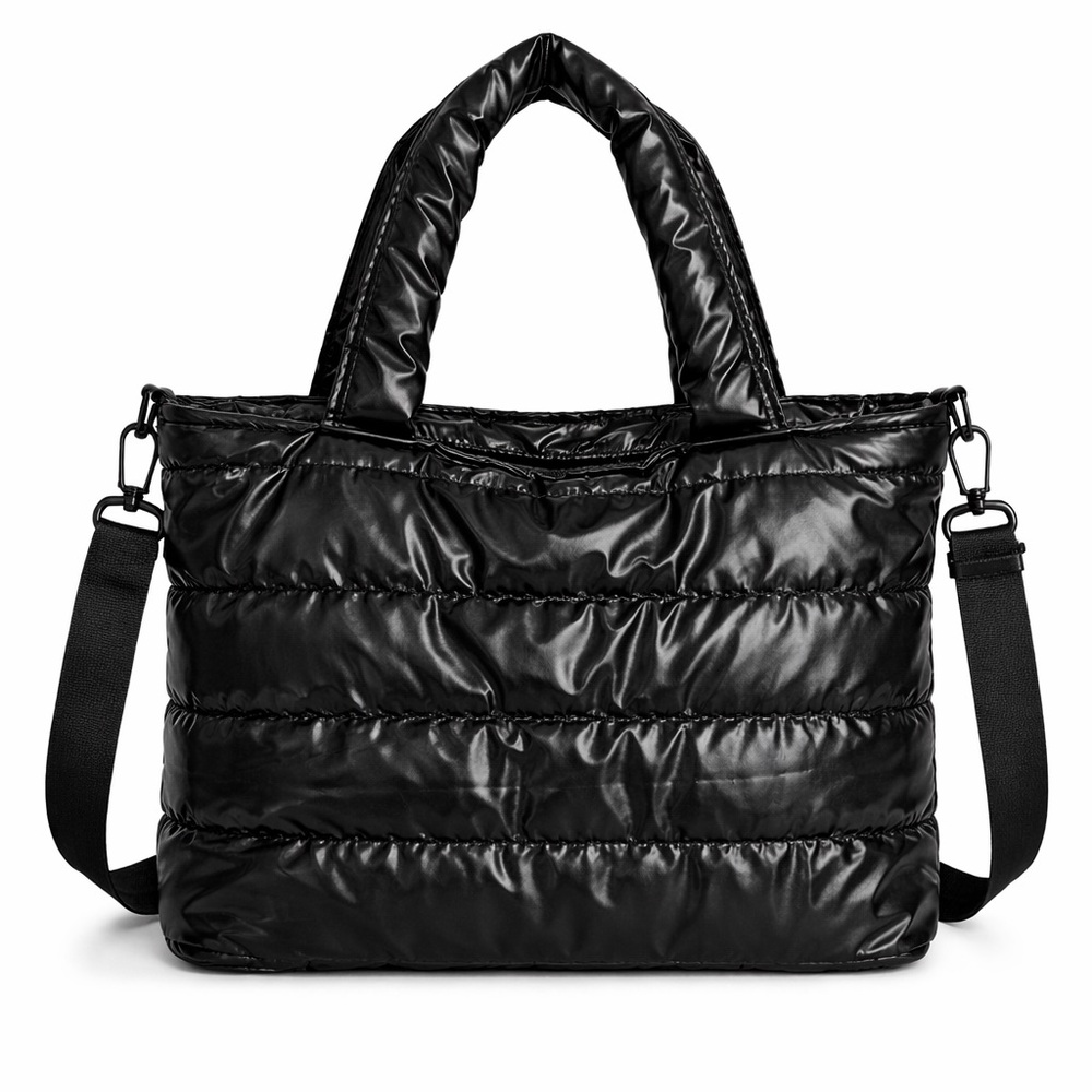 Quilted Puffer Tote Bag - Black
